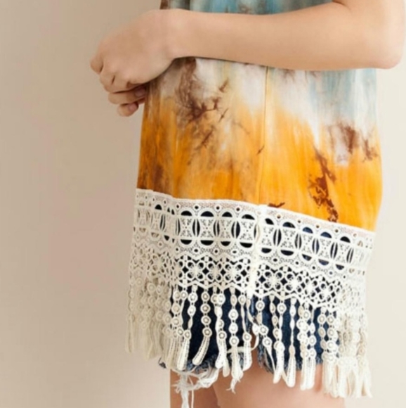 Entro Boho Tie Dye Fringe Tank Top Women's Size Large - Picture 3 of 11